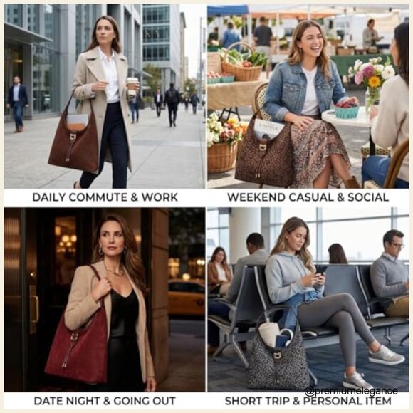 Large Slouchy Hobo Tote Bag with Zipper & Tassel, Faux Suede Shoulder Purse - Picture 6 of 7